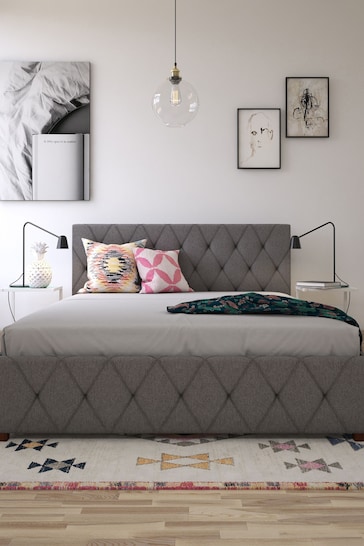 CosmoLiving Grey Elizabeth Linen Upholstered Storage Bed