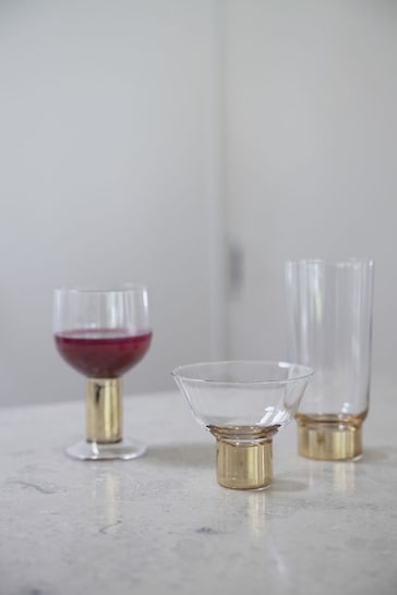 Sagaform Gold 2pc Gold & Glass Club Wine Glasses