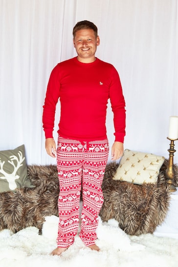 The Little Tailor Men's Red Reindeer Christmas Fairisle Pyjamas