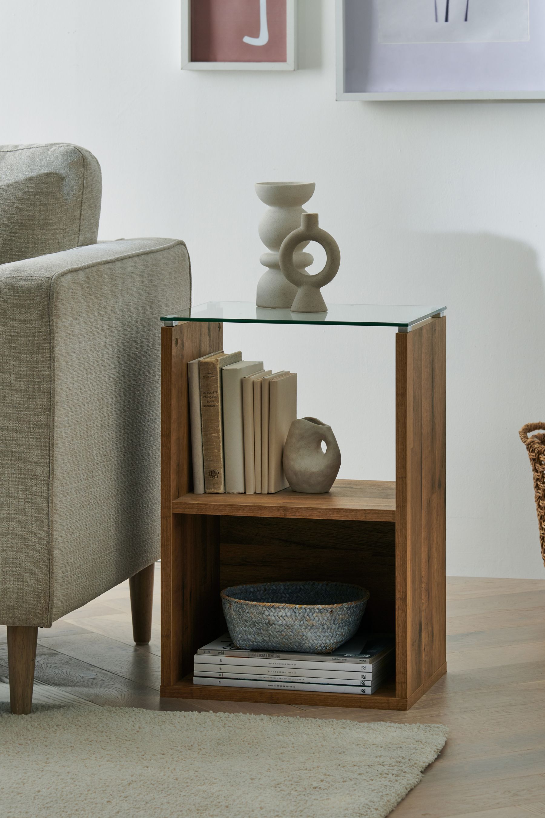 Buy Dark Bronx Oak Effect Glass Side Table from the Next UK online