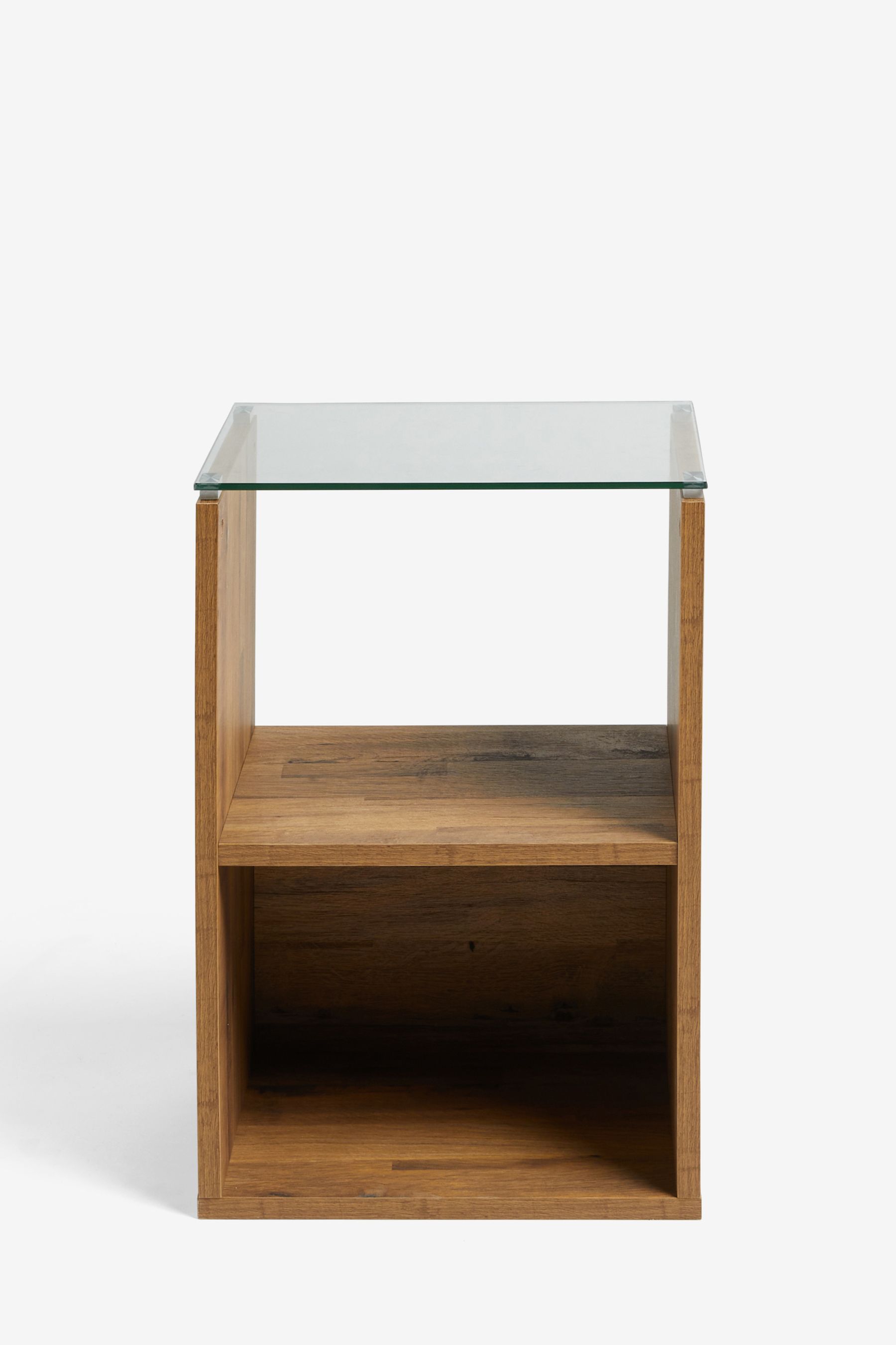 Dark Bronx Oak Effect Glass Side Table