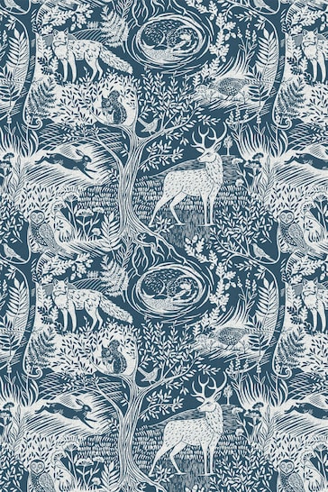furn. Blue Winter Woods Animal Wallpaper Sample Wallpaper