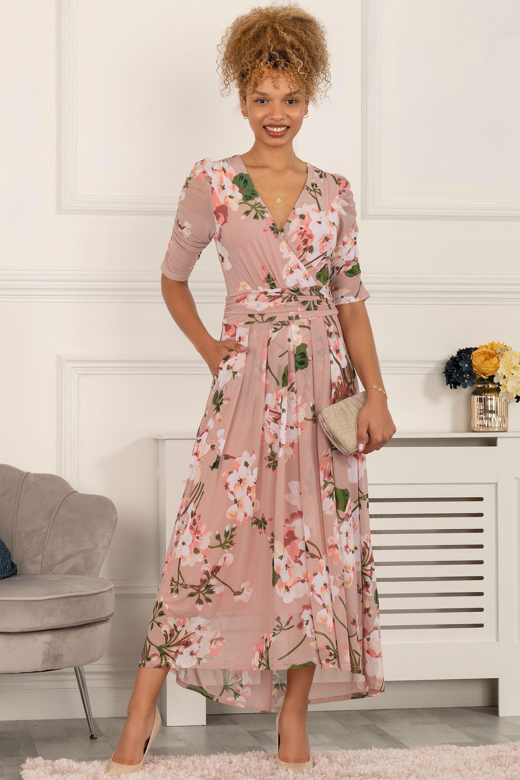 Dusky pink wrap dress cheap