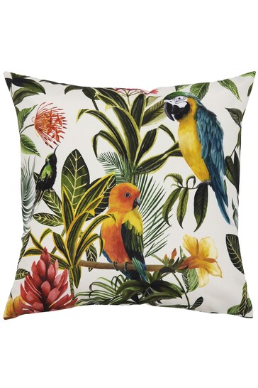 Evans Lichfield Multi/Teal Blue Parrots Outdoor Polyester Filled Cushion