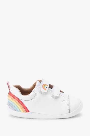 White Leather Wide Fit (G) First Walker Rainbow Trainers