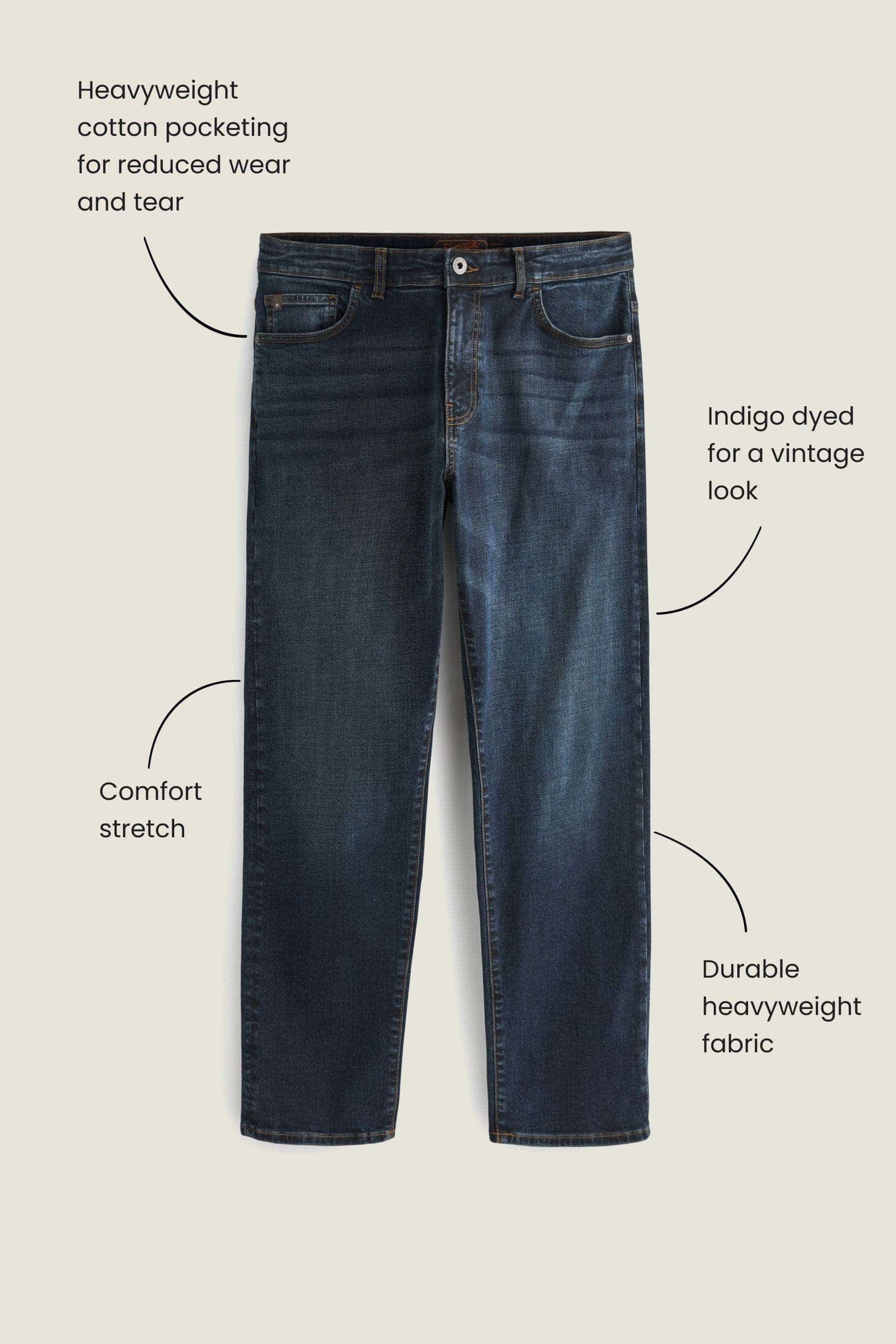 Buy Blue Dark Ink Straight Fit Signature Heavyweight Cotton Jeans from the Next UK online shop