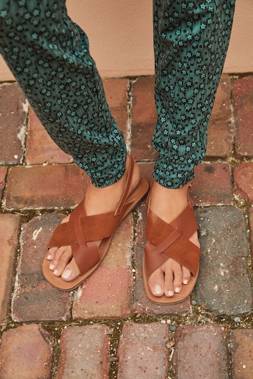 Tan Brown Regular/Wide Fit Forever Comfort® Crossover Leather Sandals