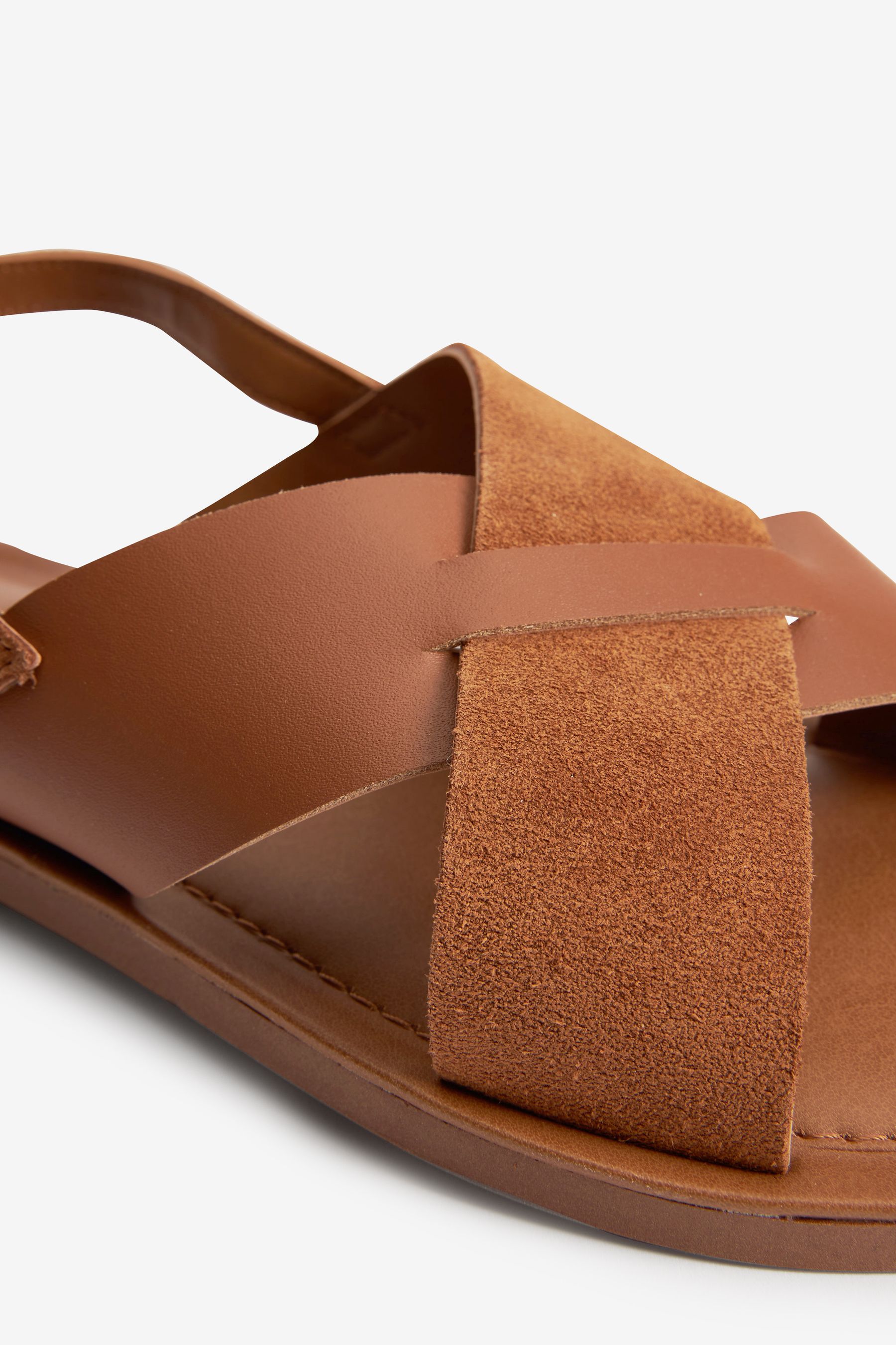 Tan leather discount slip on sandals