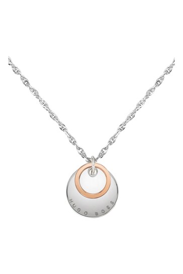 BOSS Silver Tone Medallion Necklace