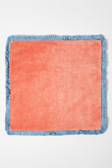 Oliver Bonas Orange Issey Coral Velvet Fringed Cushion Cover
