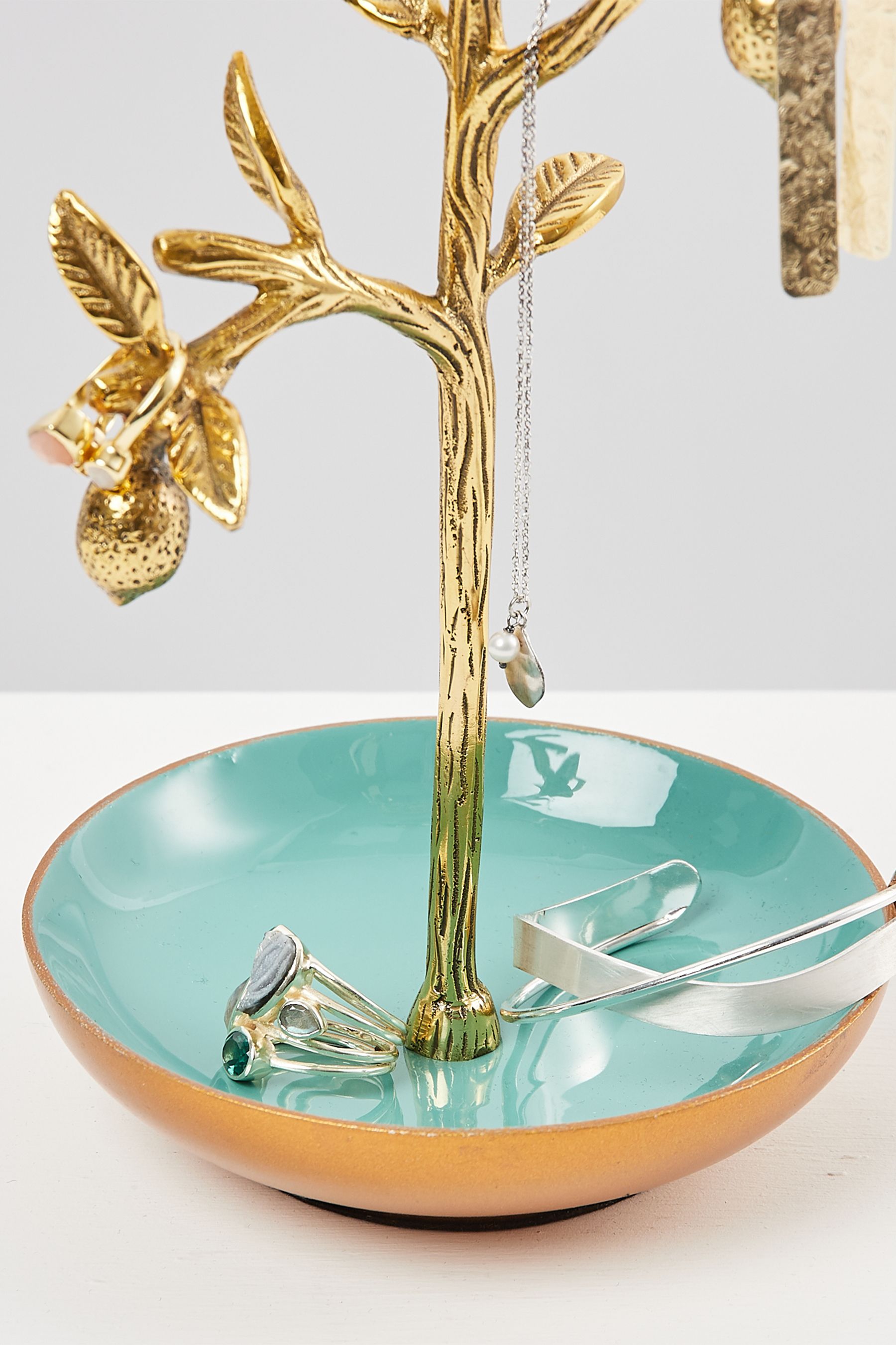 Oliver Bonas Blue Lemon Tree Gold Jewellery Stand