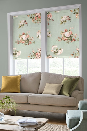 Laura Ashley Sage Green Rosemore Made To Measure Roman Blind