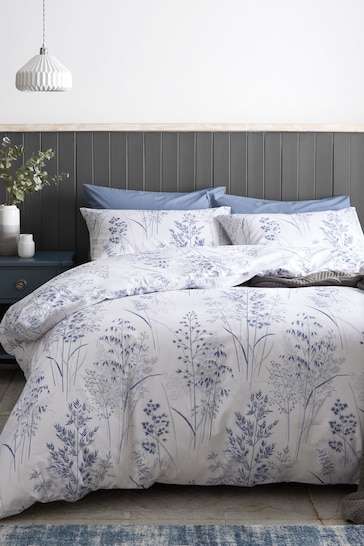 Blue Floral 100% Cotton Printed Duvet Cover and Pillowcase Set
