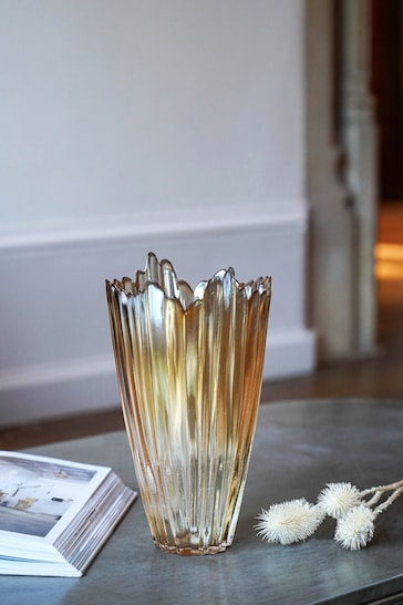 Ivyline Yellow Amber Rippled H25cm Glass Vase