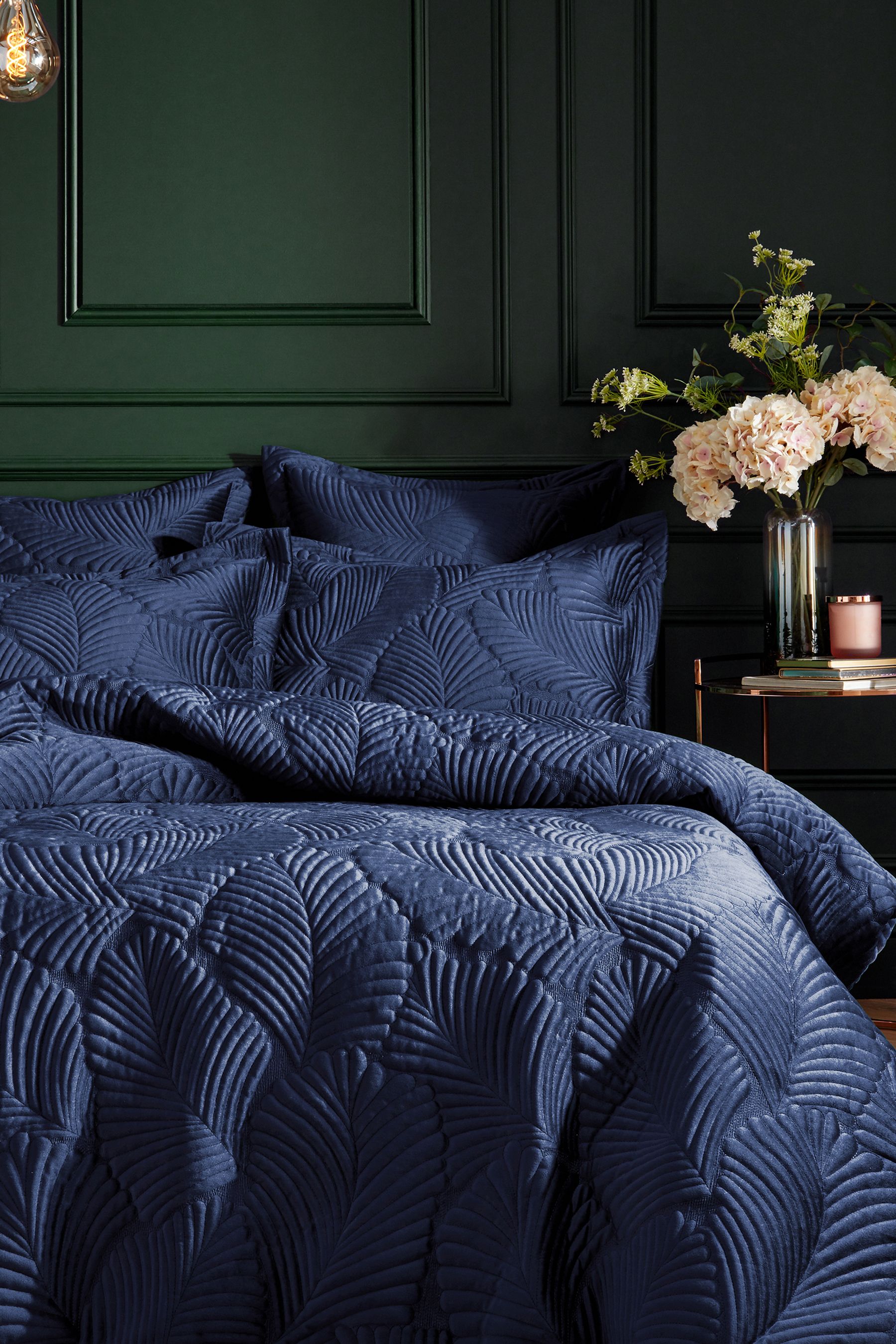 Buy Paoletti Navy Blue Palmeria Quilted Velvet Duvet Cover and Oxford