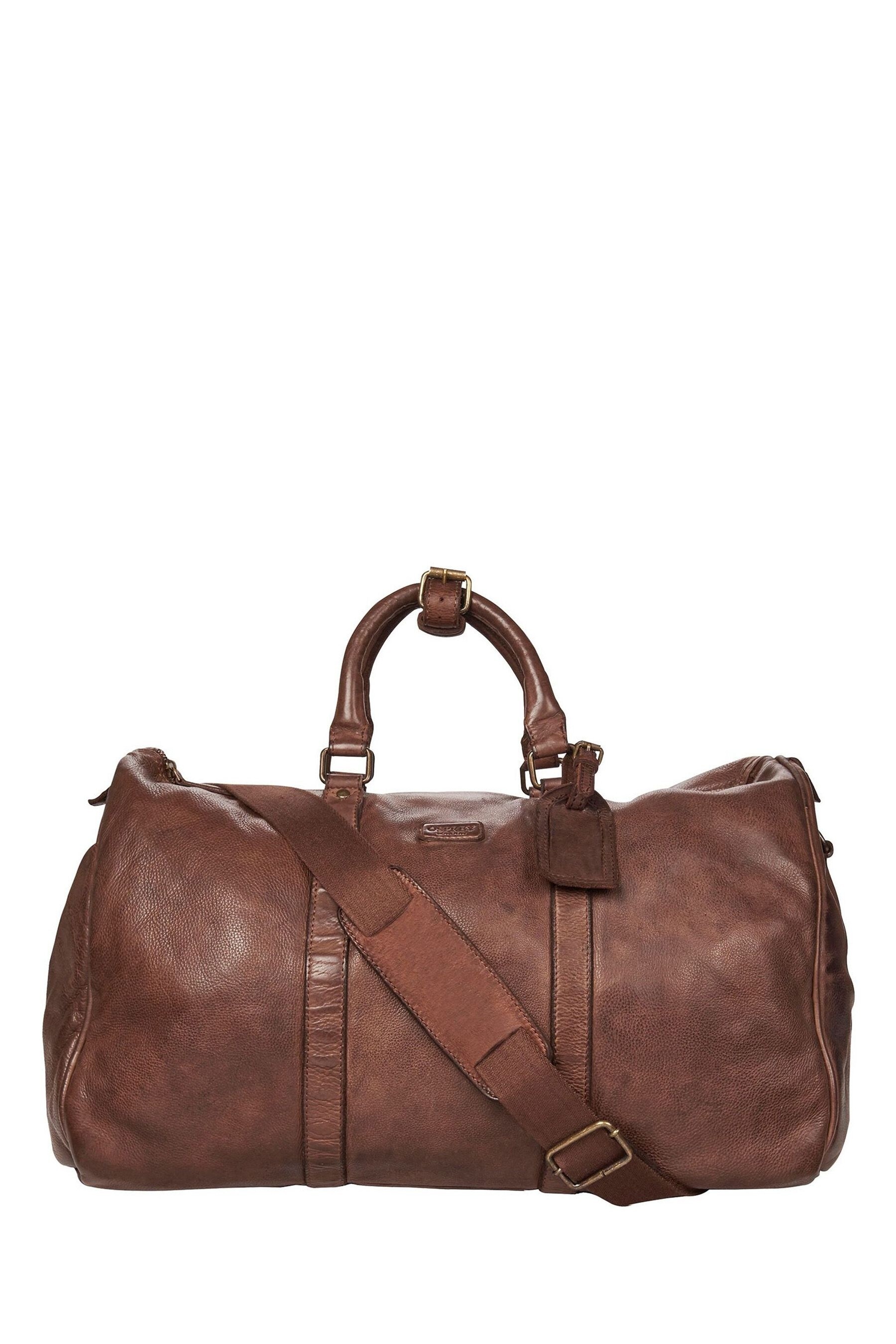 OSPREY LONDON Cognac Washed Leather Hazelden Weekend Holdall Bag