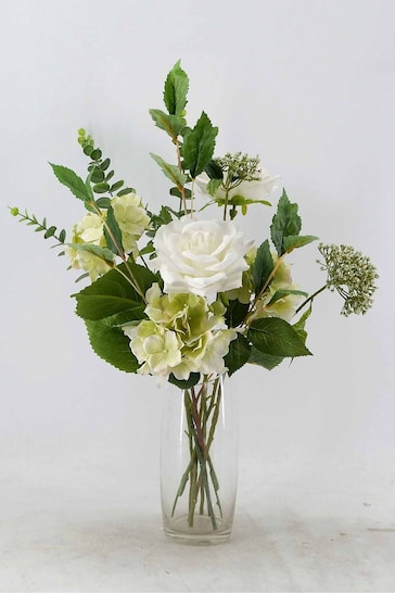 Bayswood White Chic Faux Floral Roses and Hydrangeas Bouquet