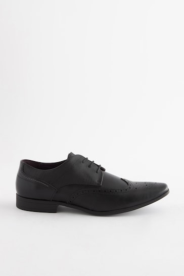 Black Wide Fit Brogue Shoes