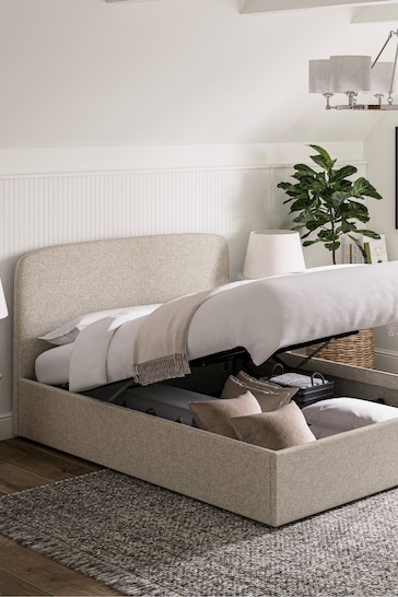 Contemporary Tweed Natural Matson Upholstered Ottoman Storage Bed Frame