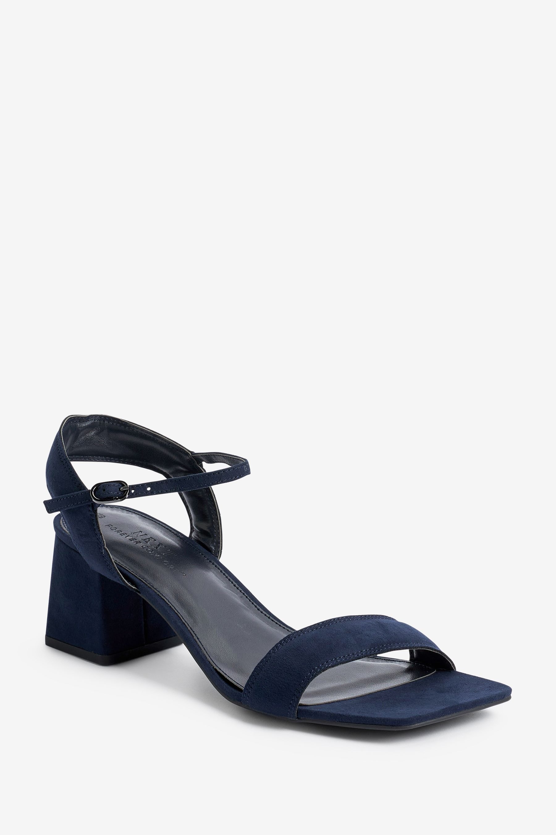 Navy block heel sandals wide fit top