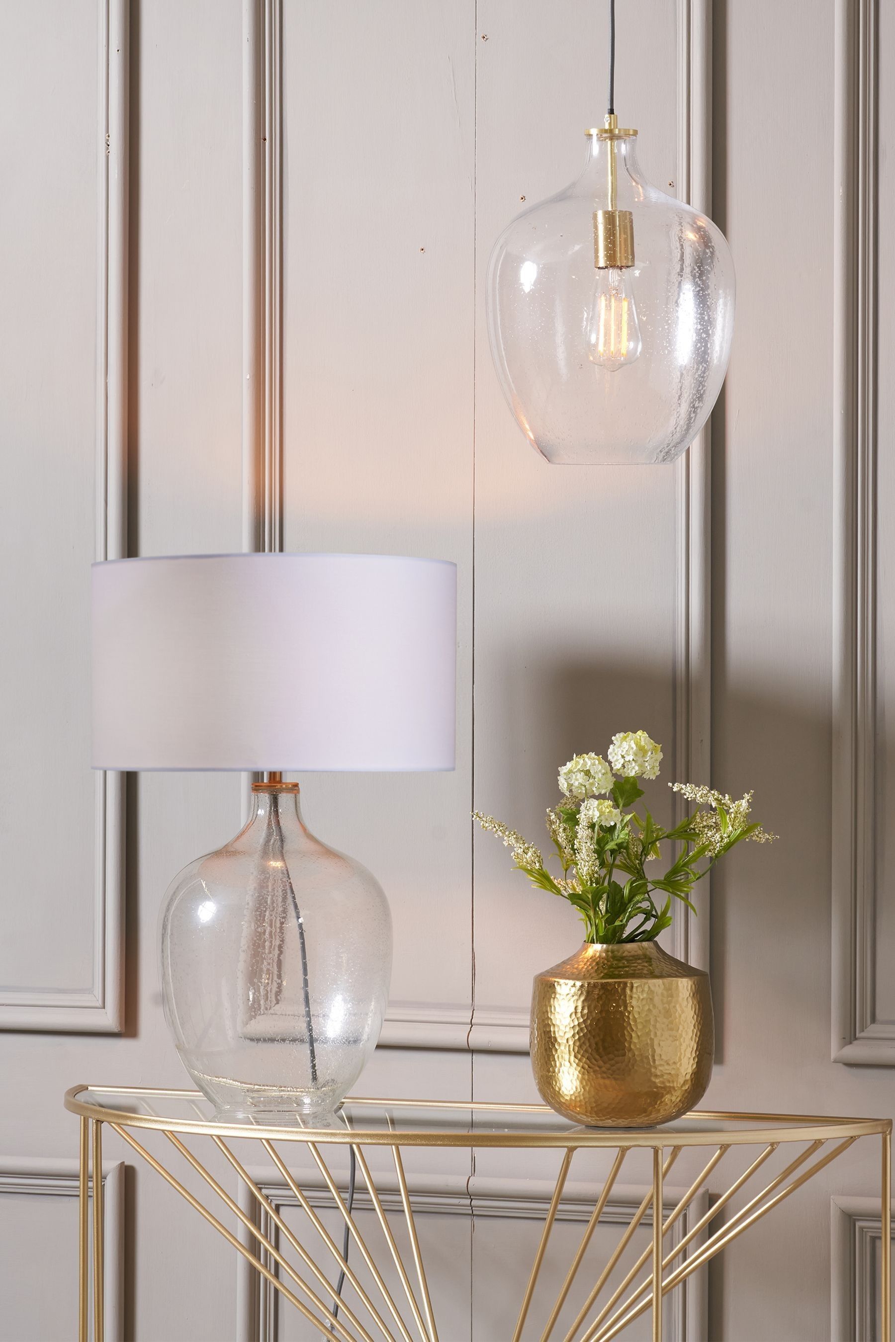 Clear bubble glass table outlet lamp