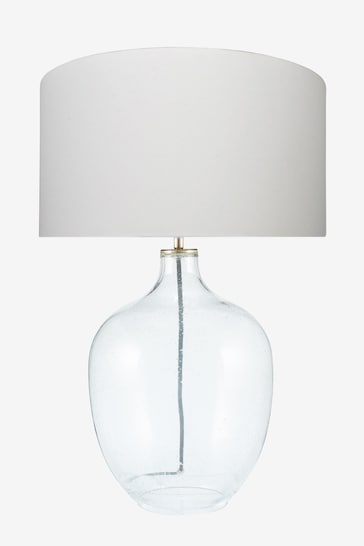 Pacific Grey Islay Clear Bubble Glass Table Lamp 40cm Ivory Shade