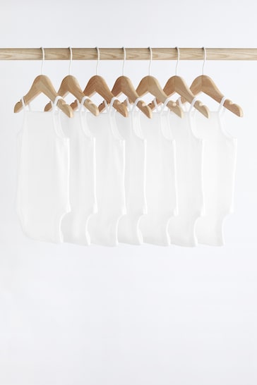White 7 Pack Strappy Baby Bodysuits