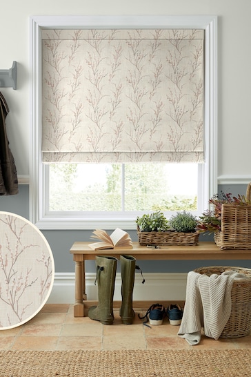 Laura Ashley Blush Pink Pussy Willow Embroidered Made To Measure Roman Blind