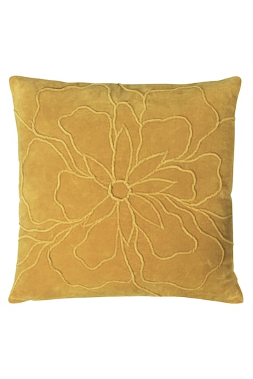 furn. Ochre Yellow Angeles Floral Velvet Polyester Filled Cushion