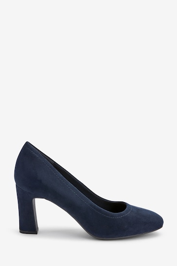 Navy Blue Regular/Wide Fit Forever Comfort® Round Toe Block Heel Court Shoes