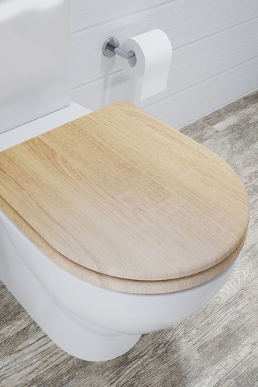 Croydex Brown Levico Teak Effect D Shape Toilet Seat