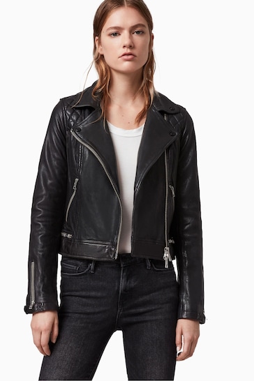 Buy AllSaints Conroy Black Leather Biker Jacket from the Next UK online ...
