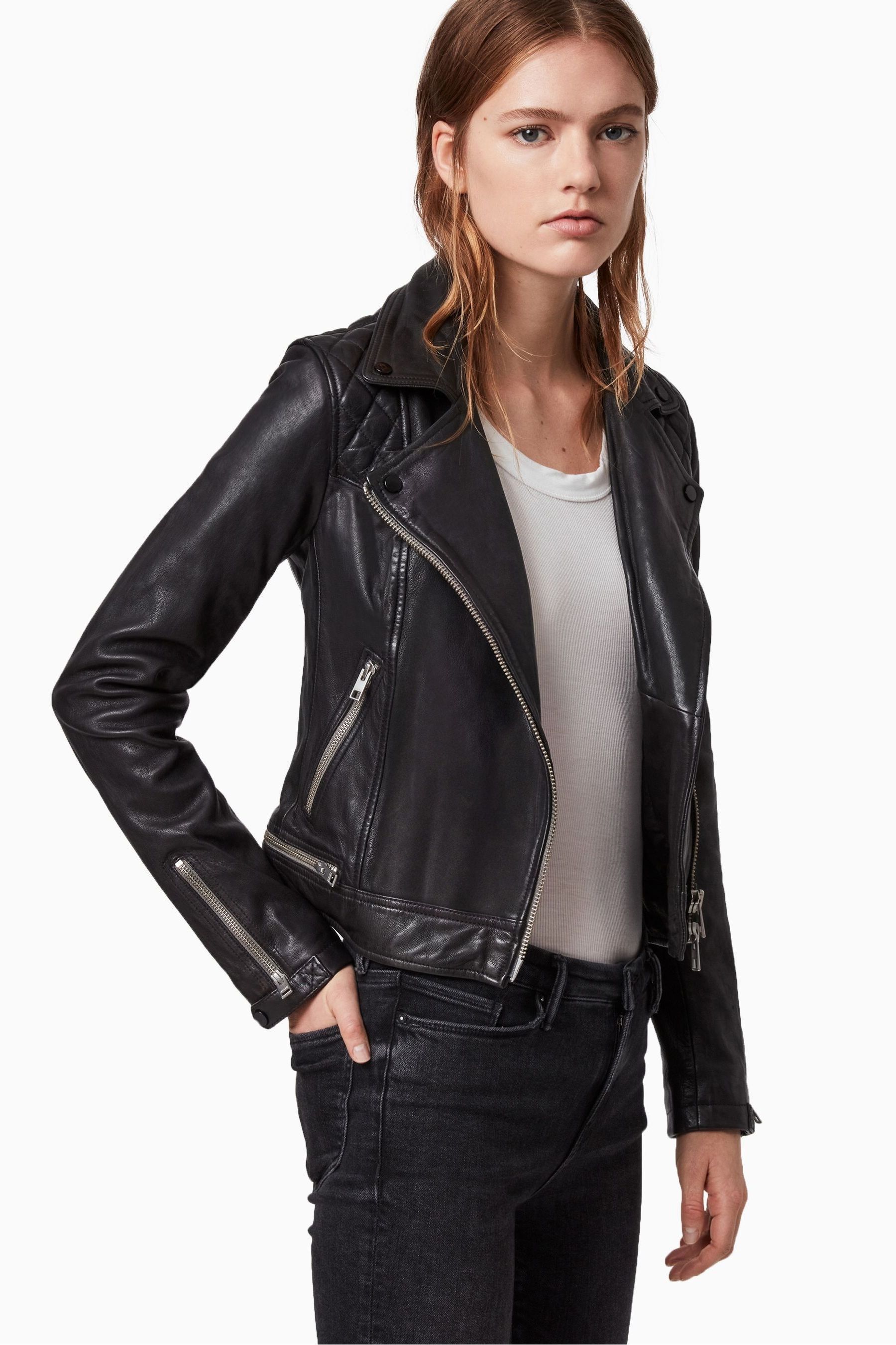 AllSaints Conroy Black Leather Biker Jacket