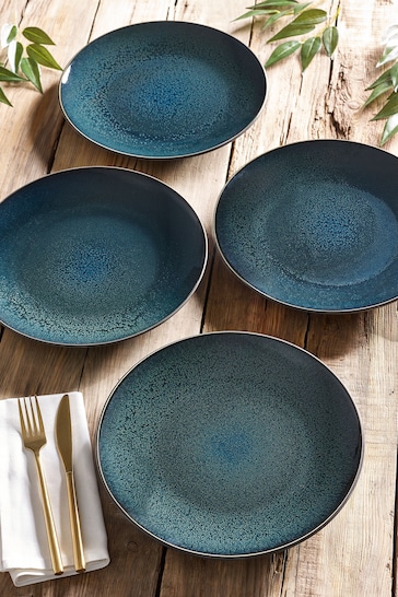 Teal Blue Logan Reactive Glaze Set of 4 Dinner Plates