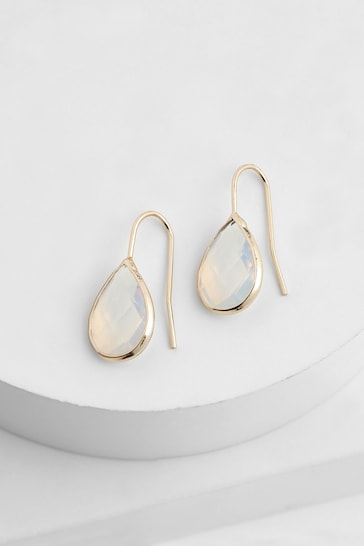 Gold Tone Teardrop Opal Earrings