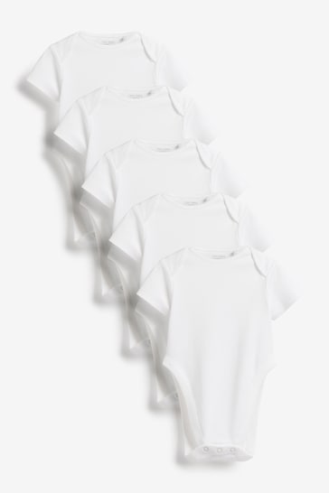 White 5 Pack Hip Dysplasia Short Sleeve Bodysuits