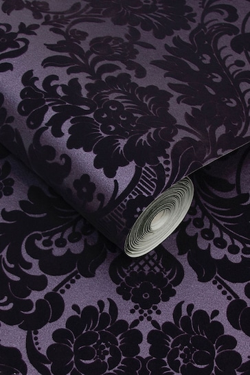 Graham & Brown Purple Gothic Damask 10M Wallpaper