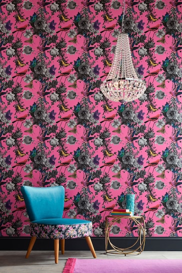 Graham & Brown Pink Jardin Floral Wallpaper Sample Wallpaper