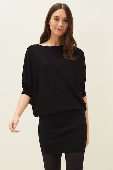 Phase Eight Black Becca Batwing Knitted Dress