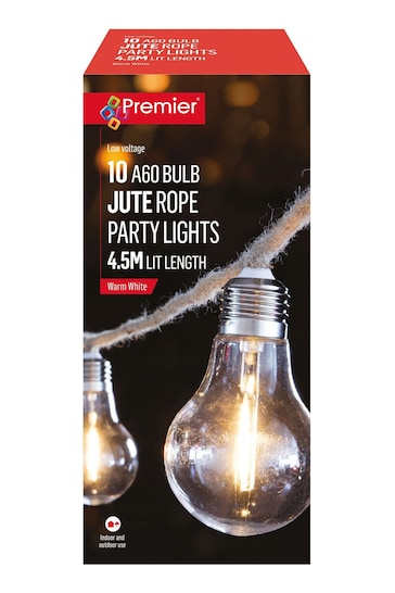 Premier Decorations Ltd Clear 10 LED Jute Rope Christmas Lights 4.5m