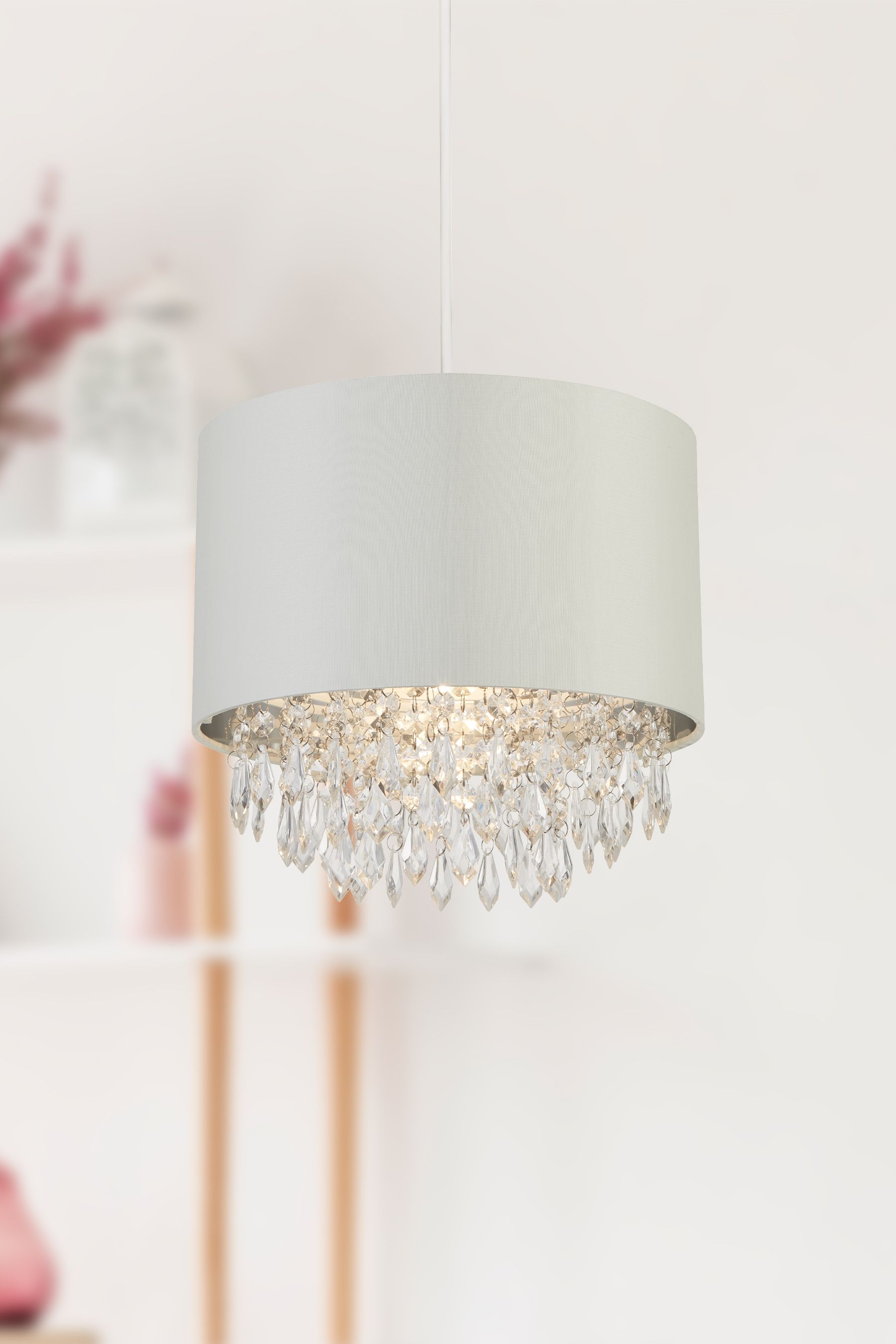 Buy Searchlight Silver Lou Easy Fit Shade With Clear Beaded Drops