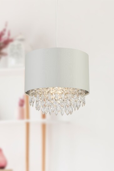 Searchlight Silver Lou Easy Fit Shade With Clear Beaded Drops