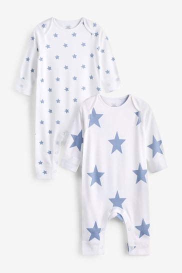 Blue Star 2 Pack Kind To Skin Baby Sleepsuits (0-2yrs)