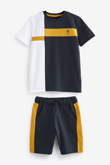 Navy Blue Colourblock T-Shirt and Short Set (3-16yrs)