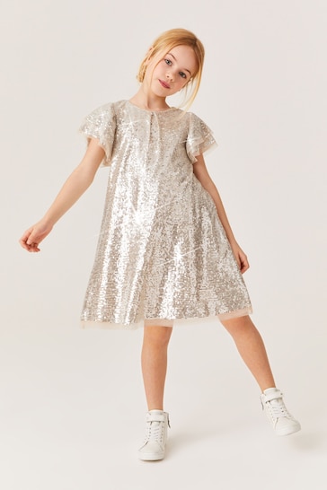 Buy Mint Velvet Gold Sequin Ruffle Dress from the Next UK online shop