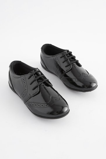 Black Patent Standard Fit (F) School Leather Lace-Up Brogues