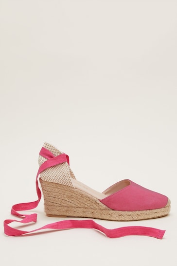 Phase Eight Pink Suede Ankle Tie Espadrille