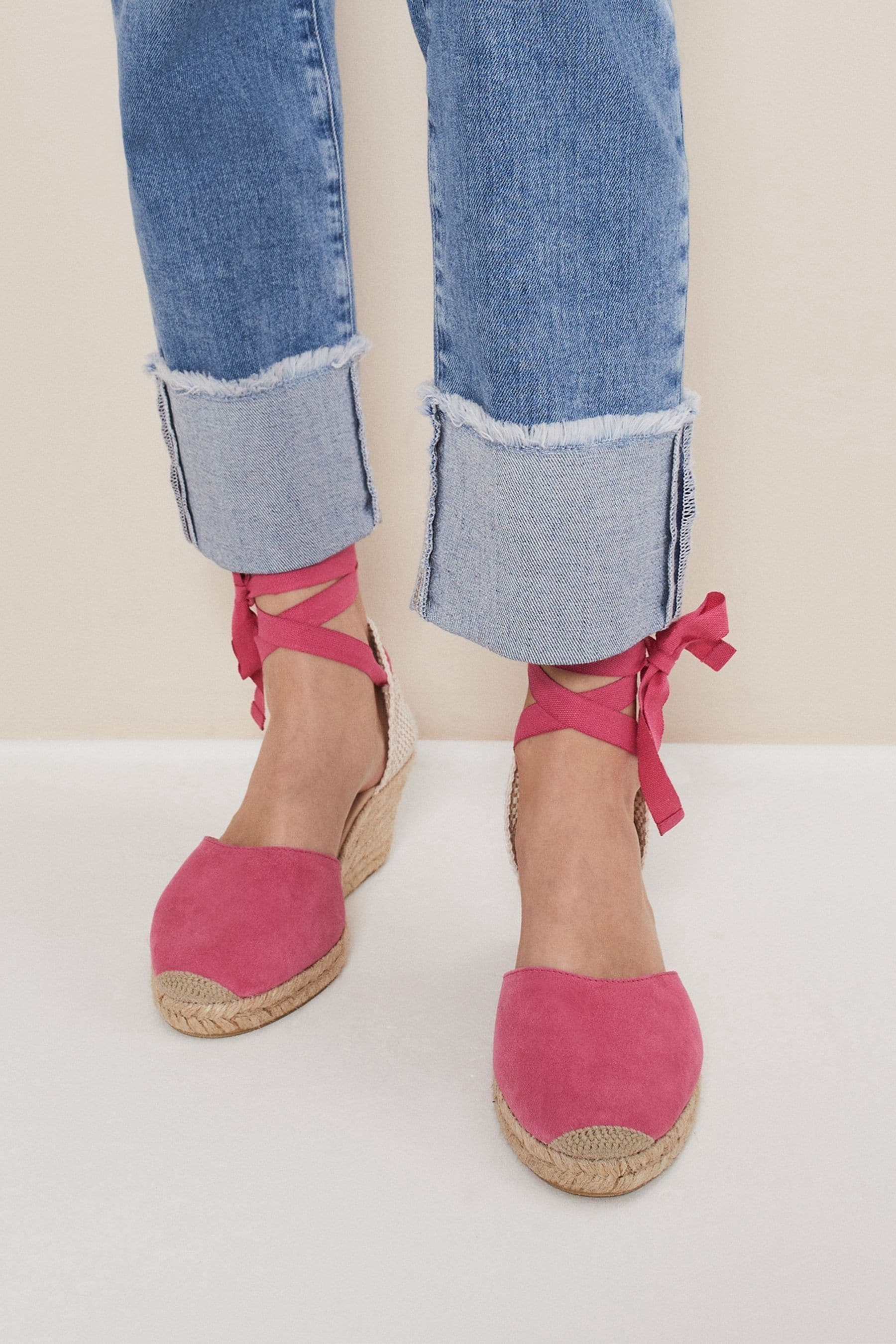 Phase Eight Pink Suede Ankle Tie Espadrille