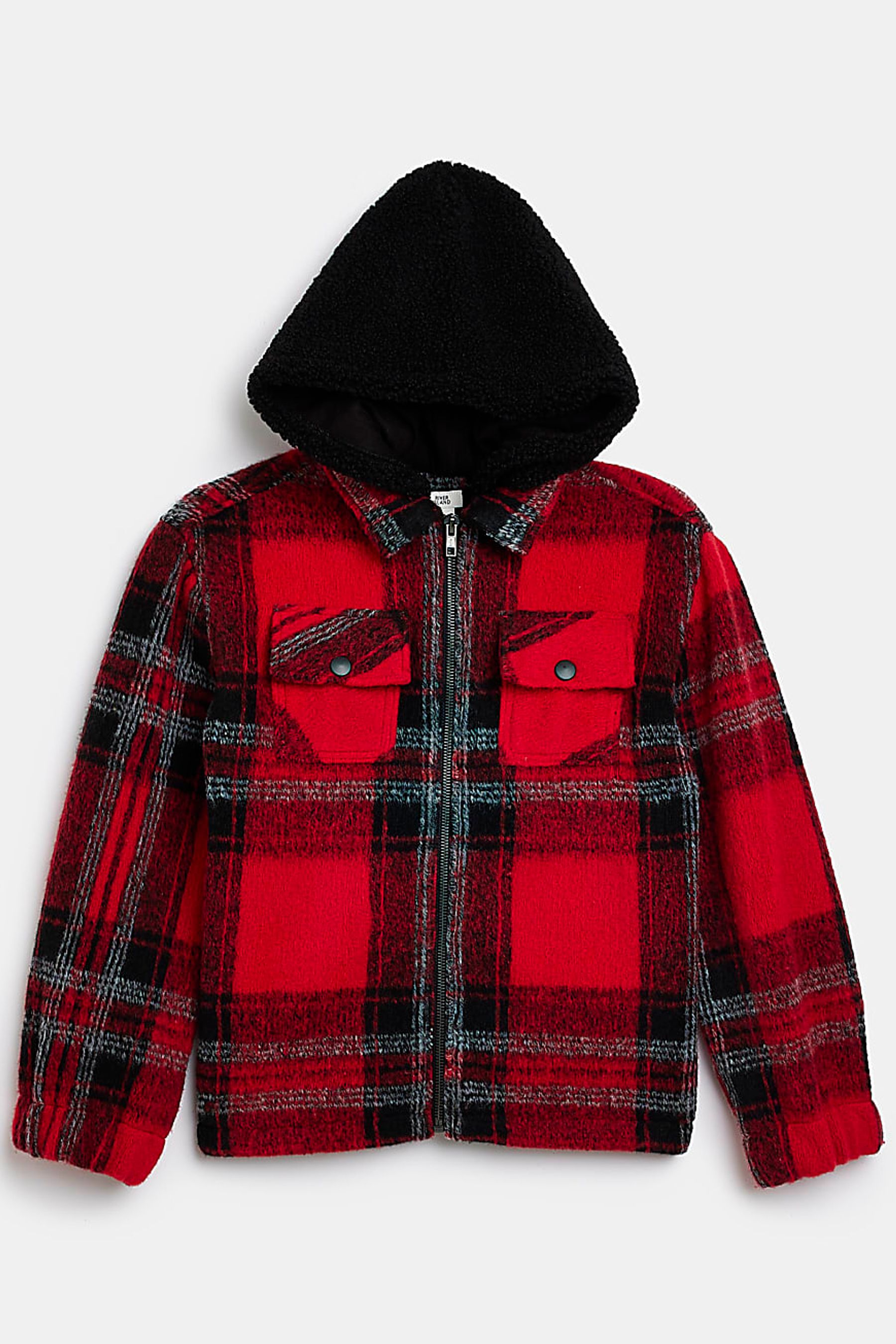 Buy River Island Red Borg Hood Check Overshirt from the Next UK