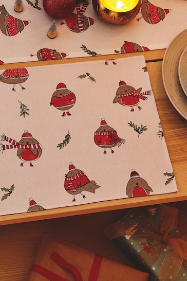 Catherine Lansfield Set of 2 Red Christmas Robins Wipeable Placemats